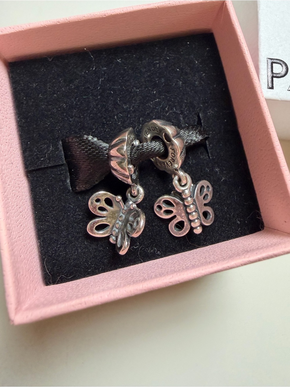 Pandora Friends Forever Silver Butterfly Dangle Charm Pair (Set of 2) - Retired